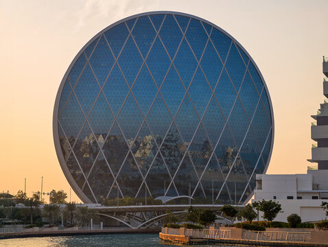 Abu Dhabi, United Arab Emirates - January 10, 2026: Aldar Headquarters Circular Skyscraper in Abu Dhabi