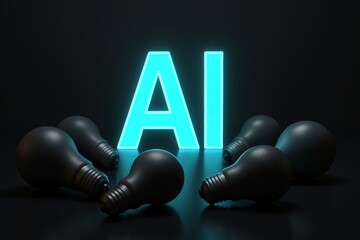 AI and Illumination: The emergence of Artificial Intelligence, symbolized by radiant neon letters, illuminates the profound influence of ideas. the fusion of intelligence and innovation