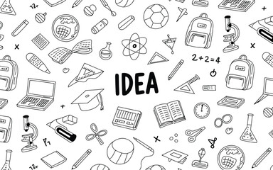 Black and white educational doodle background with idea concept