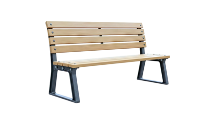 Wooden park bench with dark metal frame