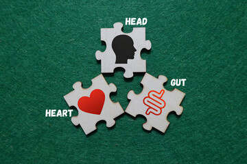 Puzzle pieces representing mind heart and gut connection