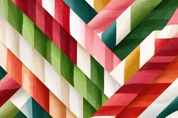 Vibrant diagonal stripe pattern with colorful greens, reds, pinks, and blues for abstract design and background