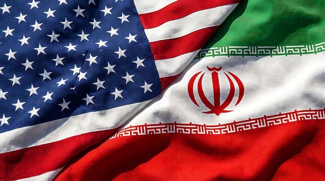 Flags of America and Iran side by side in closeup view high quality professional detailed modern elegant stylish clean crisp vibrant