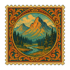 Obraz premium PNG Vintage mountain stamp illustration.