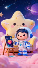 Fototapeta premium little girl on the moon