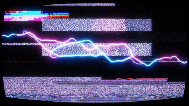 Glitchy neon waveform on distorted digital screen with colorful bars on transparent background - Powered by Adobe