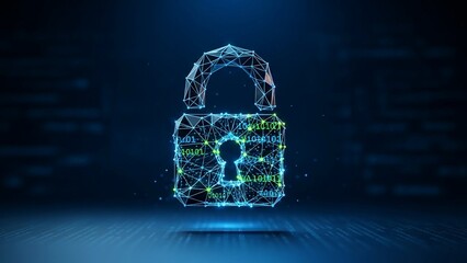 Glowing blue padlock with circuit board design on transparent background symbolizing cybersecurity and data protection