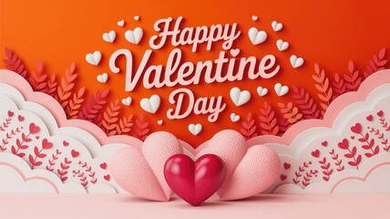 Happy Valentine's Day celebration with hearts and flowers