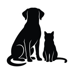 Obraz premium A striking silhouette of a dog and a cat sitting peacefully side by side in a minimalistic design
