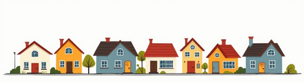 A cartoon of a row of houses with a red roof