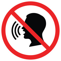 A clear depiction of a prohibition sign showing a face with a red line indicating silence