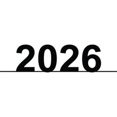 A bold black graphic representation of the year 2026 displayed on a clean white background