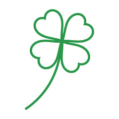 A simple illustration of a four leaf clover with a slender green stem is displayed