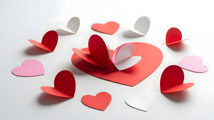 Valentine's day celebration with red and white paper hearts