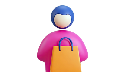 3D Icon of a Person Holding a Shopping Bag