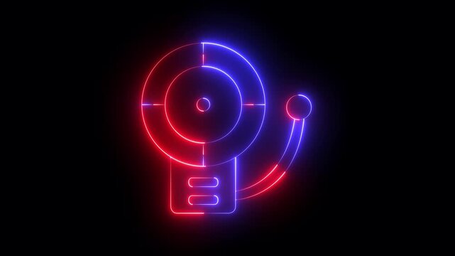 Glowing neon school bell icon isolated on black background. Notification bell, school bell icon animation. 4k video animation.