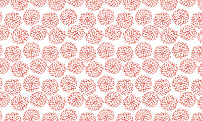 手書き風のダリアの花が全面広がる赤い線の花柄