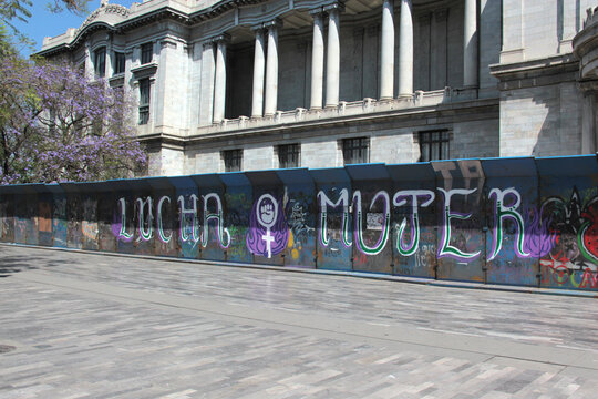 Mexico City, Mexico - Mar 8, 2025: 8M is the march held every March 8th for International Women's Day to demand equality, denounce violence, femicide, machismo and discrimination in CDMX