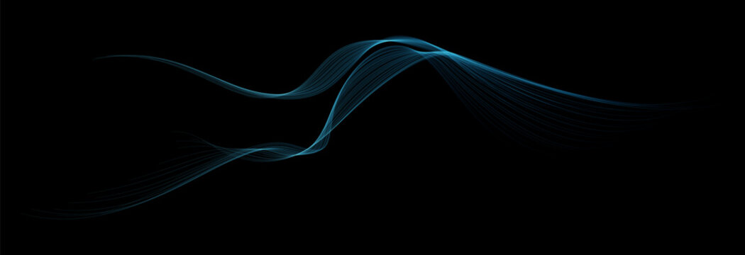 Vector abstract blue light wave lines flowing on black background