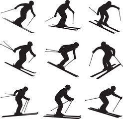 Vector set Silhouette of a skier in winter. Ski silhouette isolated vector design