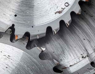 Close view of sharp teeth on circular saw blade showcasing industrial design and texture details