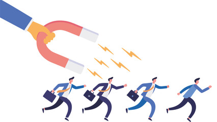 HR, Human resource recruiting candidates or talents, marketing to attract or draw new customers or leadership and charm concept, big employer hand using magnet power to draw new people employees. 