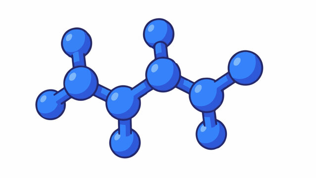Simple blue molecular structure, 7 connected spheres, abstract science