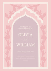 Modern and stylish wedding invitation for newlyweds in pink