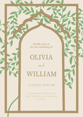 Modern and stylish wedding invitation for newlyweds in bronze color