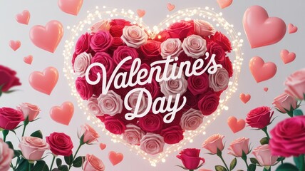 Romantic Valentine's Day roses in heart with lights