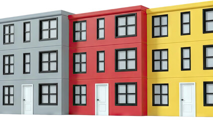 Obraz premium Row of modern buildings in gray, red, and yellow