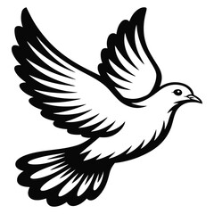 Obraz premium Black and white silhouette of a dove in flight, symbolizing peace, love, and the holy spirit, isolated on white background