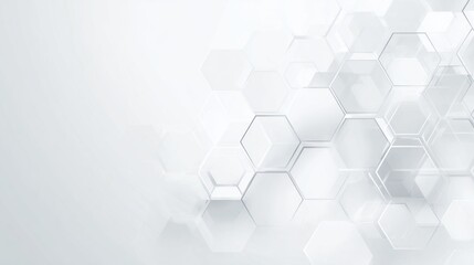 A modern, abstract background featuring translucent hexagonal shapes, creating a geometric pattern on a light surface.