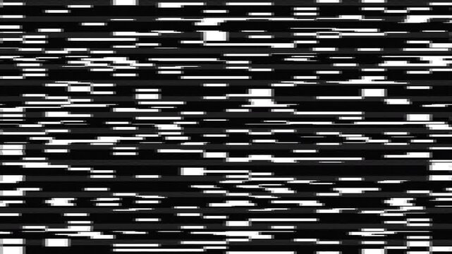 Heavy Black and White Digital Glitch Noise Loop with Horizontal Static, Signal Corruption, Broadcast Error, Chaotic Pixel Sorting, TV Distortion Simulation, High Contrast Motion Graphics, and Abstract