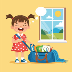 Excited Student Packing School Supplies