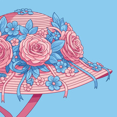 Pink Floral Sun Hat Illustration