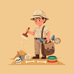 Young Archeologist Discovering Ancient Fossils