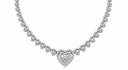 無垢な白背景に浮かび上がる光り輝くダイヤモンドのハートネックレス繊細な輝きを放つジュエリー. AI Generated