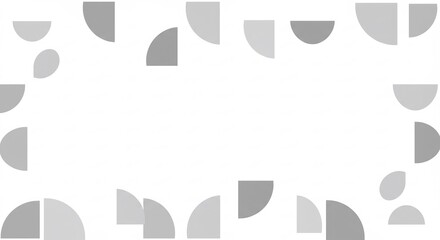 白い背景にリズミカルに配置された淡いグレーと濃いグレーの半円と四分円がモダンで清潔感あふれる抽象的なフレームを創り出す. AI Generated