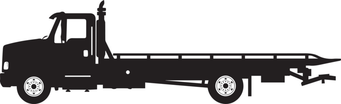 Flatbed Tow Truck Silhouette vector black on a white background