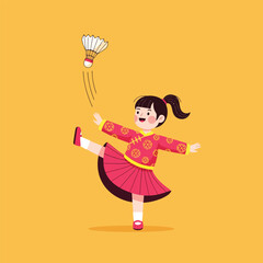 Little Girl Playing Jianzi Game Flat Vector