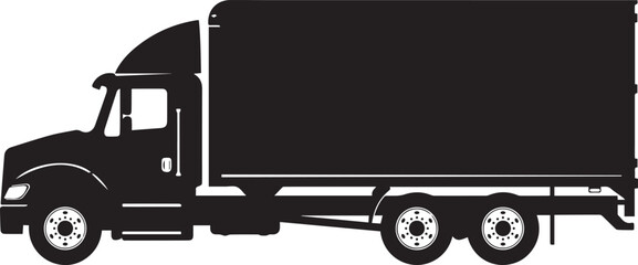 Commercial box cargo truck Silhouette vector black on a white background