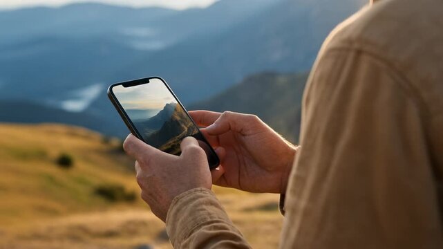 Capturing Nature's Beauty on a Smartphone in Scenic Mountain Landscape
