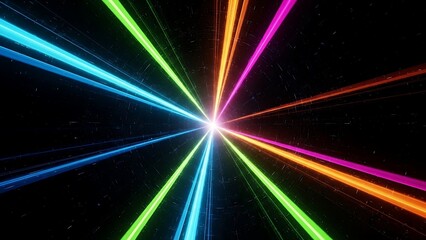 Fototapeta premium Radiant burst of multicolored lasers in a dark space