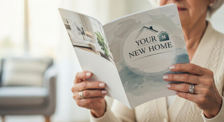 real estate agent senior clients concept. A person reading a brochure about a new home opportunity.
