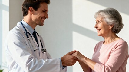 Doctor holding hands with elderly patient