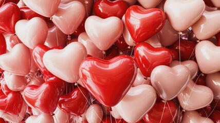 Vibrant heart shaped balloons in red and pink for Valentine's Day