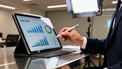 Businessman analyzing data on tablet
