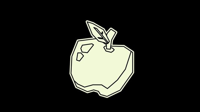 Black and White Fruits Design Elements, 4K Stop Motion Cutout Style, Flat Color Loop with Alpha Channel Transparent Background