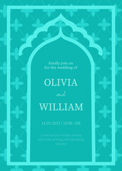 A stylish wedding invitation for newlyweds in turquoise creates an original design